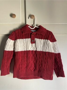 Janie and Jack red/white cable knit sweater 2t